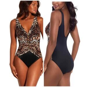 Miraclesuit NWT Tribal Tigress Charmer One Piece Swimsuit Size 16 Bra Top Brown